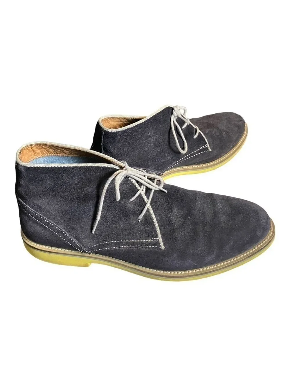 ALDO Blue Suede High Top Casual Chukka Boots Shoes Yellow Heels Size 11